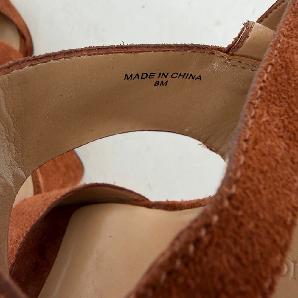 Banana Republic Cognac Brown Suede Block Heel Sandals Ankle Strap Women's 8 - Picture 3 of 10
